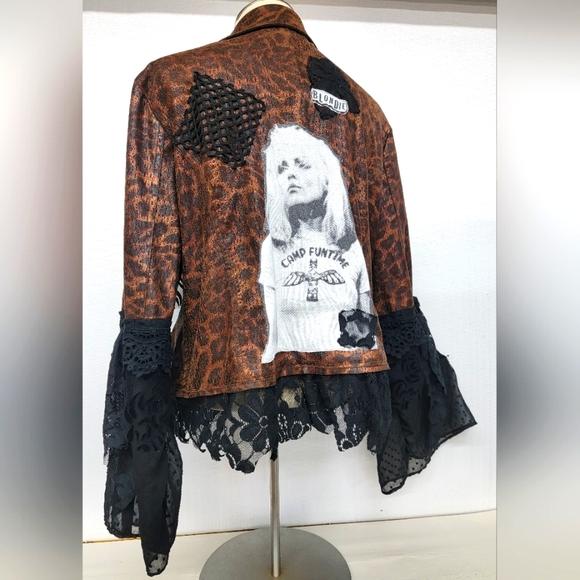 Rock Couture Blondie Leopard & Lace Jacket Upcycled Retro Band Merch - Picture 3 of 16